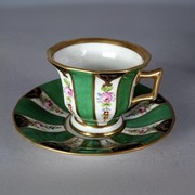 法国古董瓷器老巴黎瓷绿色手绘摩卡咖啡杯