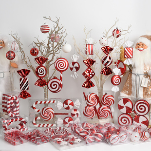 圣诞节装饰盒装塑胶彩绘糖果棒棒糖拐杖吊饰商场橱窗场景布置套装