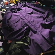 紫色男生衬衫内搭高级感深紫色长袖，衬衣紫纯色工装穿搭开衫外套男