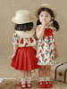 ins夏款女童宝宝红色兔子爱心，娃娃裙连衣裙衬衫半裙套装两件套