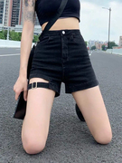 设计感镂空牛仔裤女装夏季薄款热裤黑色a字短裤高腰显瘦裤子ins潮