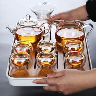透明玻璃茶具组合套装家用功夫茶杯客厅用品轻奢高级茶壶小型茶盘