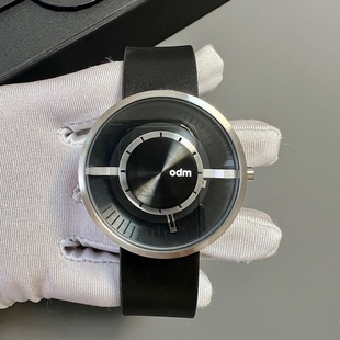 香港在售odm石英男手表简约时尚黑盘真皮带防水男腕表
