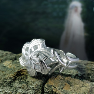 指环王花朵纯银戒指女银首饰，小众设计魔戒精灵，女王水戒森系开口戒
