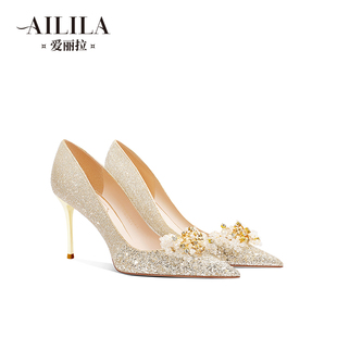 爱丽拉香槟色水晶婚鞋女款，2024禾秀婚纱，两穿新娘高跟鞋不累脚