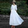 赫轩原著夏装民族风文艺范连衣裙女装优雅气质A型裙白色长裙