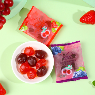 奇峰维生素c胶原蛋白肠衣果汁，qq软糖葡萄草莓味，儿童休闲软糖果20g