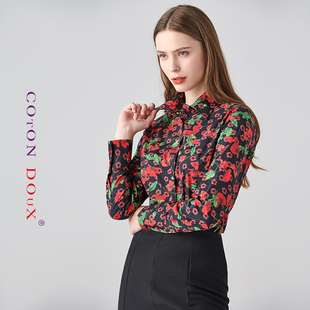 CotonDoux 法国品牌春夏薄款女长袖碎花衬衫法式修身显瘦印花衬衫