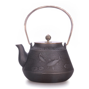 日本工艺铁壶无涂层烧水壶大号铁茶壶 铸铁壶 煮茶壶原铁年年有鱼