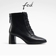 fed系带小短靴冬季靴子真皮瘦瘦靴粗跟时装靴女款R1128-ZF323