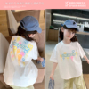 女童t恤2024夏装，韩版儿童时尚字母印花上衣，宝宝洋气纯棉短袖
