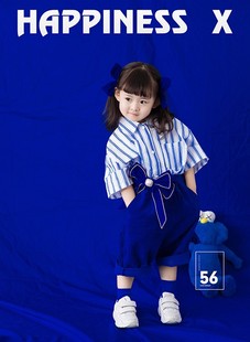 儿童摄影服装女宝时尚街拍条纹，衬衫套装影楼工作室，主题3岁拍照服