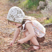 蕾丝棉麻儿童帽子女宝宝女童婴儿公主薄款出游护耳帽遮阳帽春夏季