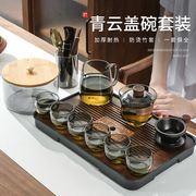 日式玻璃盖碗茶杯功夫茶具，套装三才泡，茶碗带盖大号防烫高档手抓壶