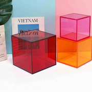 彩色亚克力塑料收纳盒化妆品杂物收纳防尘有机玻璃有盖透明小盒子