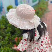 夏天宝宝女童女孩夏季遮阳草帽透气可爱粉色，公主潮流防紫外线透气
