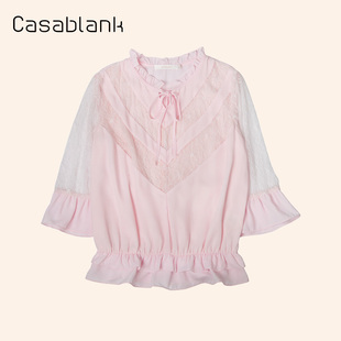 Casablank卡莎布兰卡春秋流行韩版超仙时尚蕾丝雪纺中袖衬衫上衣