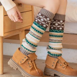 秋冬袜套女款羊毛加厚保暖护腿复古日系中筒袜子女靴套腿套堆堆袜