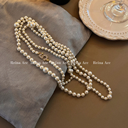叠戴长款珍珠项链毛衣链轻奢小众装饰高级感复古气质锁骨链设计感