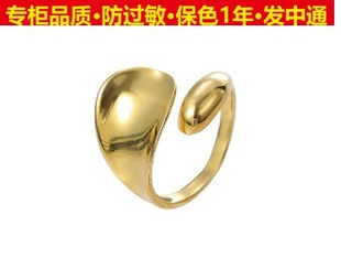 J61法式风格rings简约几何凹痕素圈戒指钛钢18k金食指戒指环