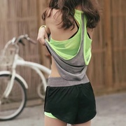 性感网纱工字型运动背心，女长款跑步健身速干宽松无袖罩衫上衣夏季