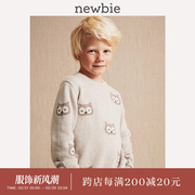 Newbie瑞典北欧童装秋冬新款儿童动物提花针织猫头鹰毛衣套头上衣