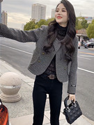 韩国东大门2022秋季小香风外套女设计感小众茶小个子气质短款上衣