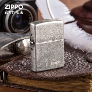zippo正版防风打火机，男士仿古银商标，送男友礼物