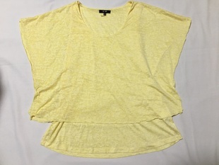 外贸原单出口黄色假两件圆领，罩衫t恤休闲宽松蝙蝠袖显瘦百搭
