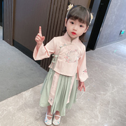 女童汉服连衣裙套装中国风洋气，女小童夏季公主裙子复古时尚旗袍裙