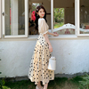 夏季法式甜美v领雪纺，连衣裙气质杏简约假两件韩版波点长裙