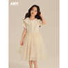 Amybaby女童连衣裙2024夏季儿童高腰设计感气质简约公主裙