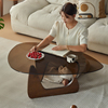 玻璃茶几轻奢实木玻璃小茶几意式极简小户型沙发茶桌创意透明圆桌