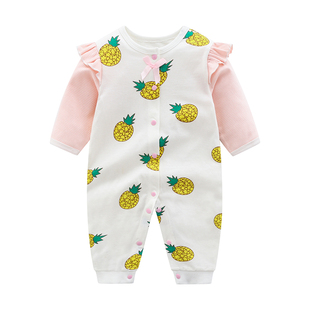 婴儿纯棉衣服秋装季款新生幼儿空调服连体衣0-1岁女宝宝长袖哈衣