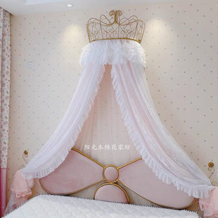 蚊帐床幔公主女孩房间粉色复古宫廷蕾丝床头装饰防蚊沙曼床帘