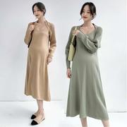孕妇秋装卫衣中长款纯色，连衣裙2023秋季小个子，套装时尚两件套