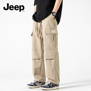 jeep吉普卡其工装裤子男士夏季薄款潮牌宽松直筒，复古百搭休闲长裤
