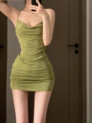 021ope辣到我了绿裙子露背吊带裙显白显瘦性感，包臀裙欧美收腰