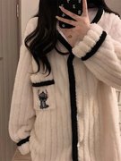 韩国甜酷风史迪仔珊瑚绒睡衣女冬季套装加厚加绒保暖法兰绒家居服