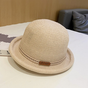 帽子女英伦复古圆顶渔夫帽，潮韩版春夏透气针织，卷边盆帽洋气小礼帽