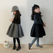 18秋冬季女童装韩版拼接蓬蓬长袖连衣裙，中大儿童空气棉俏皮娃娃裙