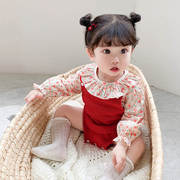 2023春季女宝宝毛线连体衣套装女童娃娃衫两件套可爱1001