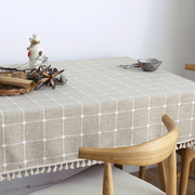 餐桌布布艺棉麻小清新欧式田园，格子长方形茶几，桌布圆桌台布桌垫