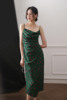 绿色碎花吊带连衣裙女夏季中长款设计感小众名媛气质荡领法式长裙