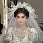 头纱领证登记法式新娘主，婚纱求婚白色造型，纱蝴蝶结写真拍照