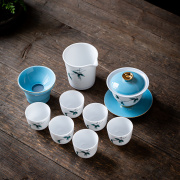 白瓷手绘茶具套装家用简约盖碗，茶杯青花功夫茶具陶瓷泡茶碗釉下彩