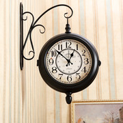 欧式复古双面挂钟客厅静音铁艺美式时钟北欧简约怀旧地中海钟表