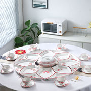 创意陶瓷拼盘餐具组合圆桌，转盘餐具高档扇形菜盘中式年夜饭碗盘