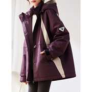 紫色连帽羽绒服女冬加厚2024欧货宽松时尚大版保暖白鸭绒(白鸭绒)外套
