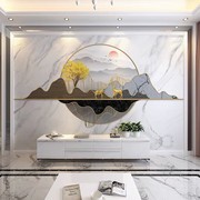 新中式电视背景墙壁纸，2023轻奢山水客厅沙发，墙纸大理石纹墙布